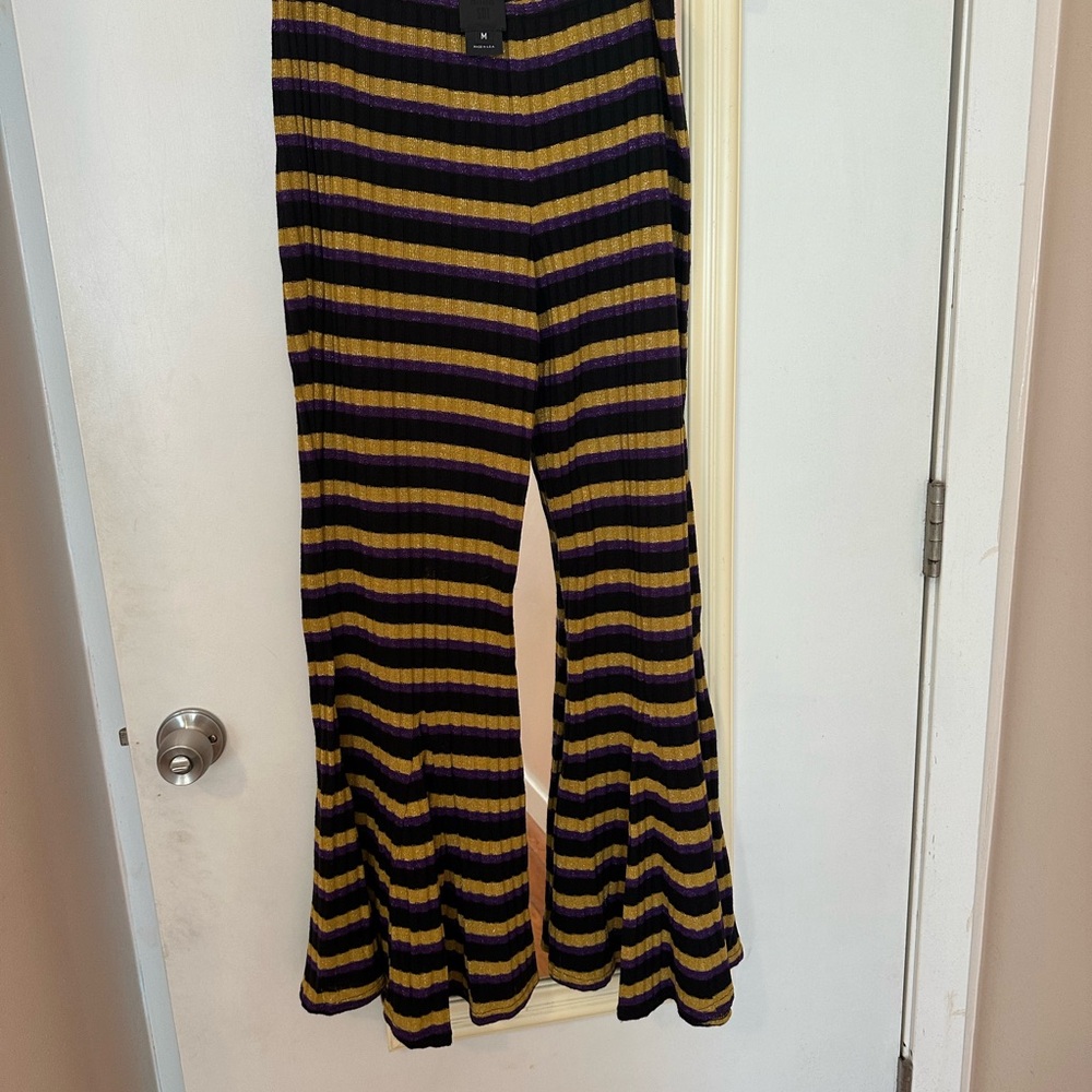 Anna Sui Striped Glittery Flared Knit Pants in Black and Gold Size Medium